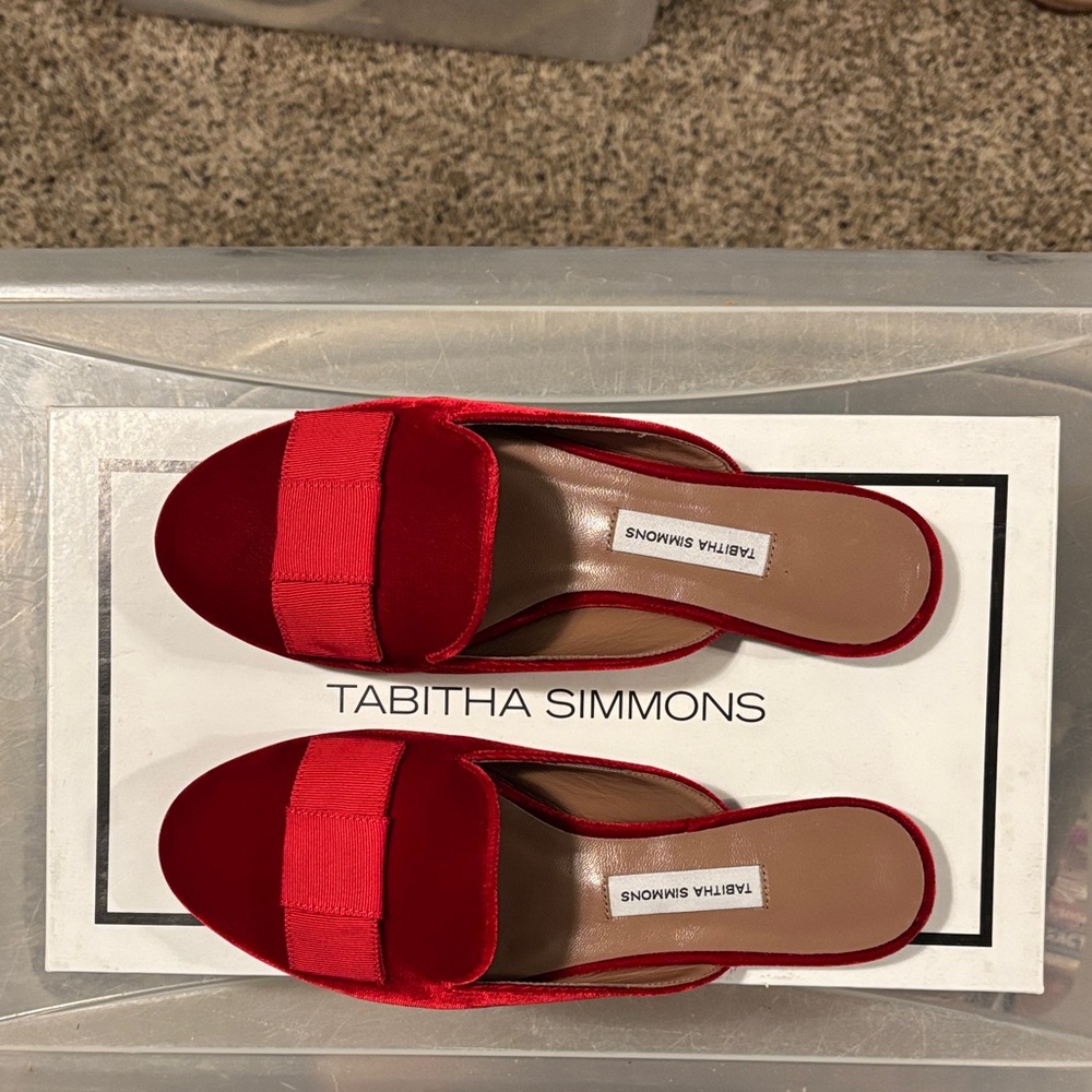 Tabitha Simmons Scarlet Velvet Mules